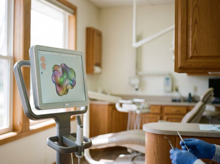 The chairside screen showing a scan of a patient’s teeth