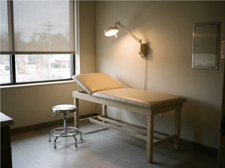 Exam room with a lamp over the table