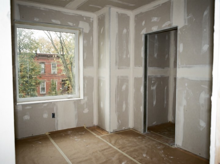 Drywall, taped and mudded