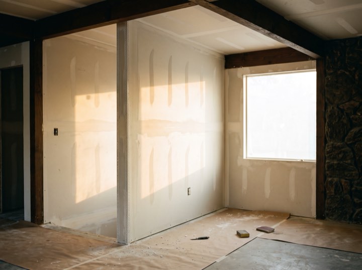 Drywall, taped and mudded