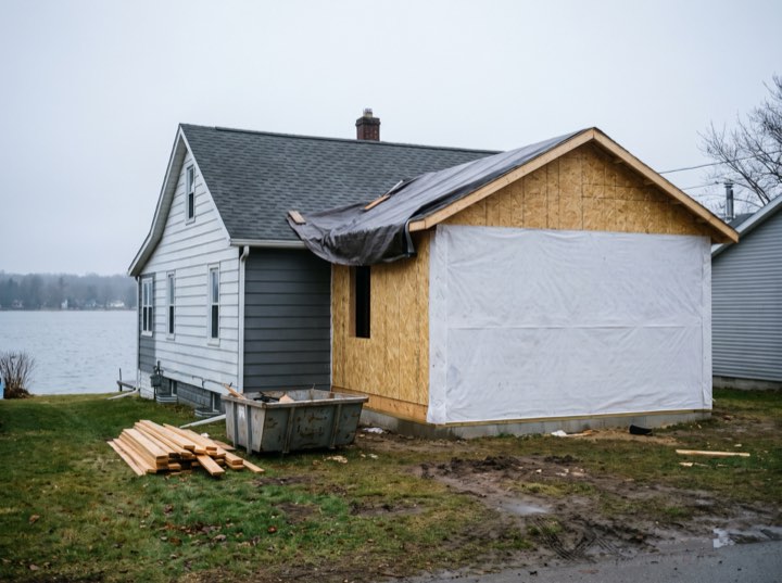 Addition, framed and sheathed