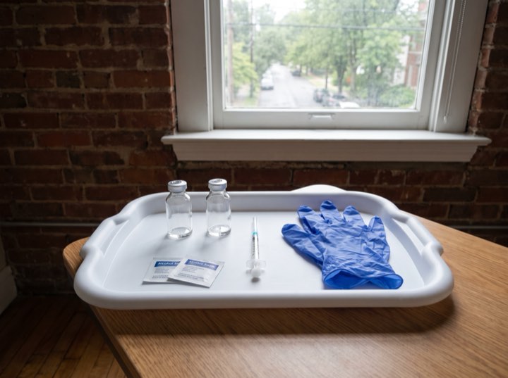 A tray set out before an appointment