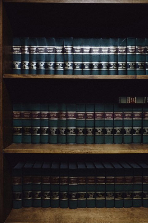 A shelf of bound law reports