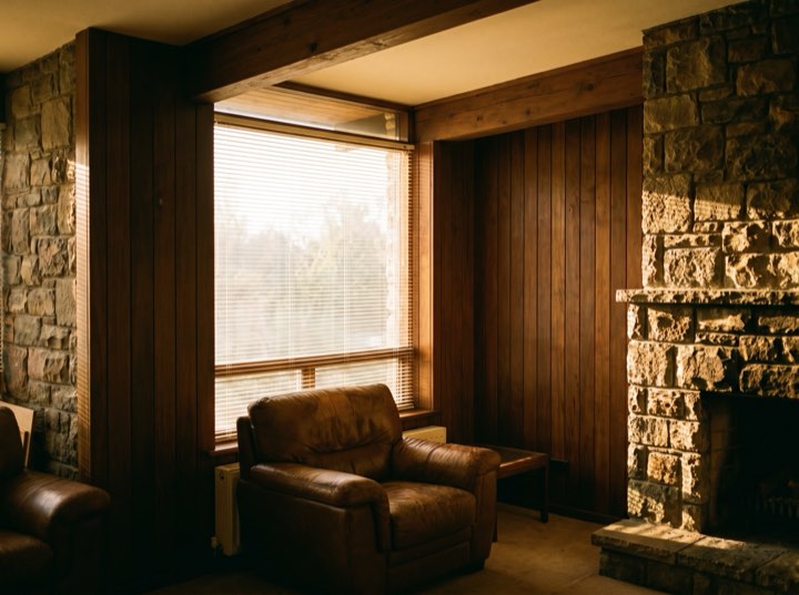 The corridor: a leather chair by the fire