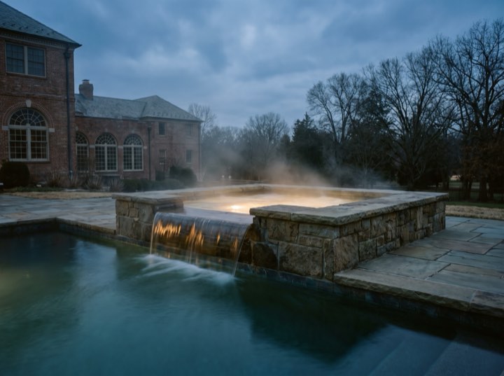 Spa spillover, dusk