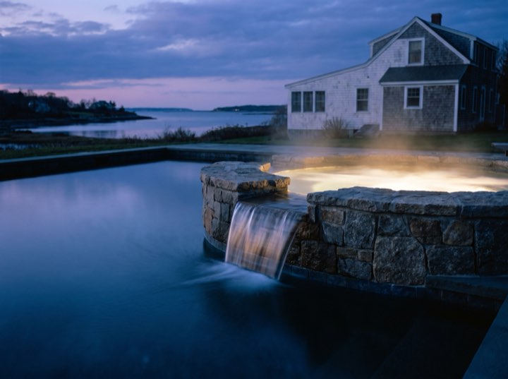 Spa spillover, dusk
