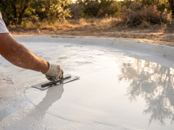Plaster, trowelled by hand
