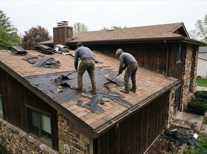 Old shingles stripped to the deck