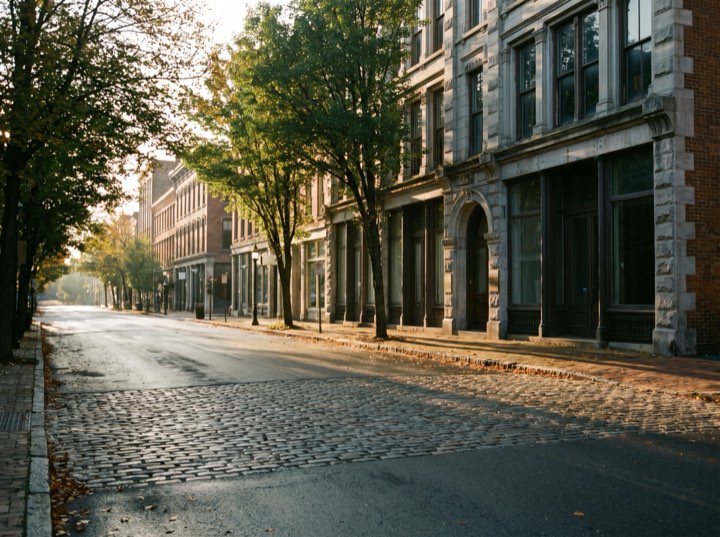 The street, at eight
